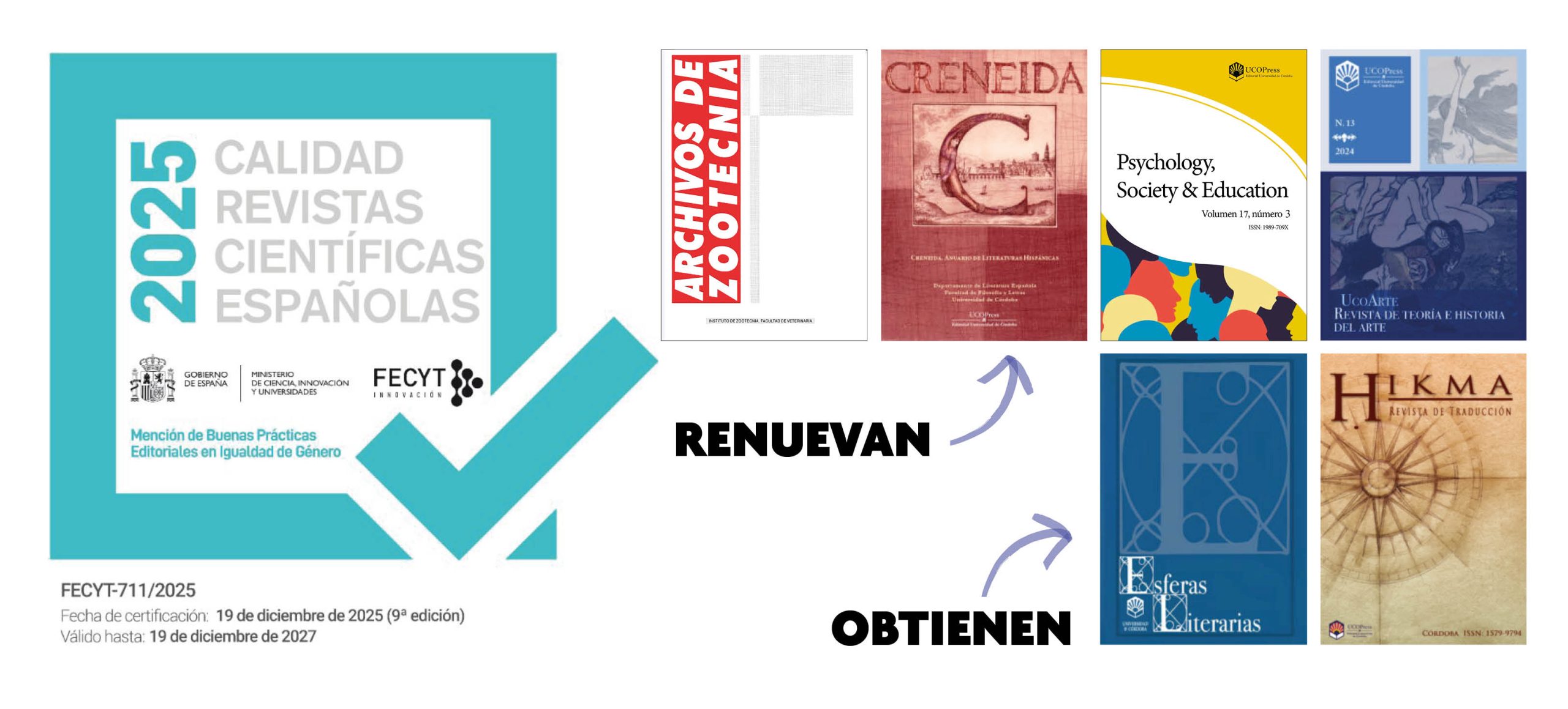 En este momento estás viendo Dos nuevas revistas de UCOPress logran el Sello de Excelencia de FECYT